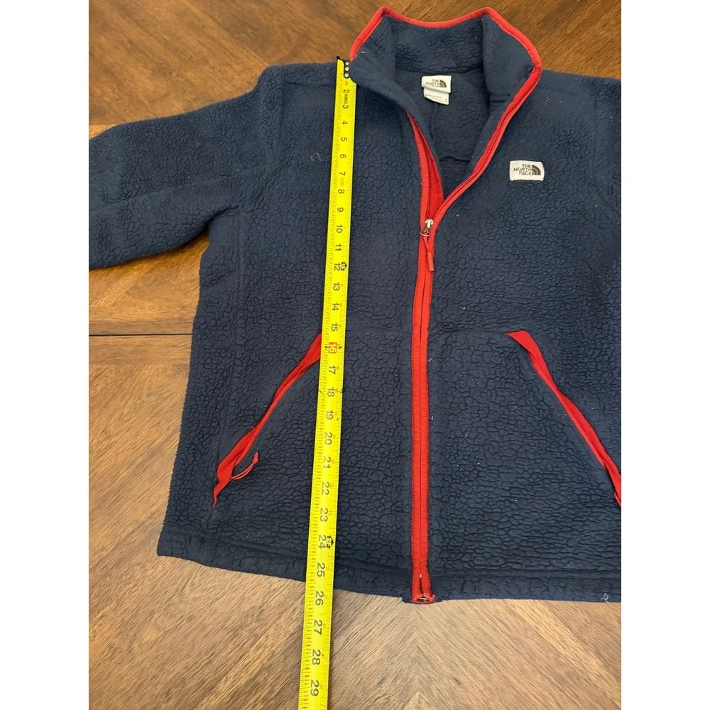 The North Face Mens Sherpa Fleece Jacket Navy Blue Red Full Zip Size Medium